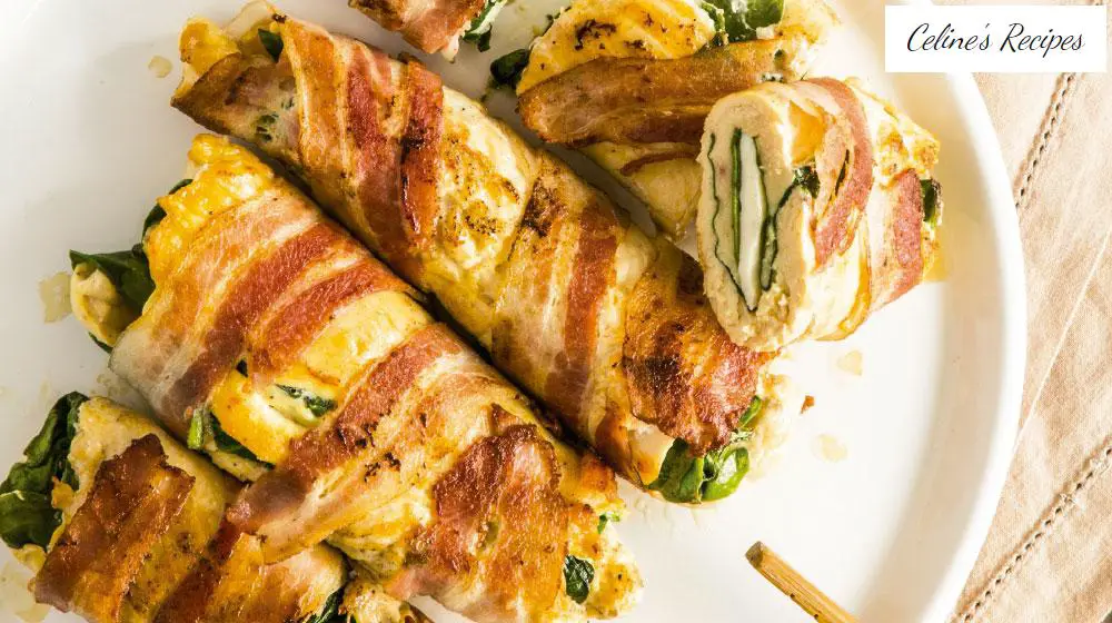 Chicken rolls stuffed with spinach and bacon