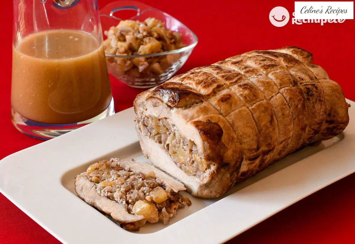 Pork round stuffed with apple and walnuts