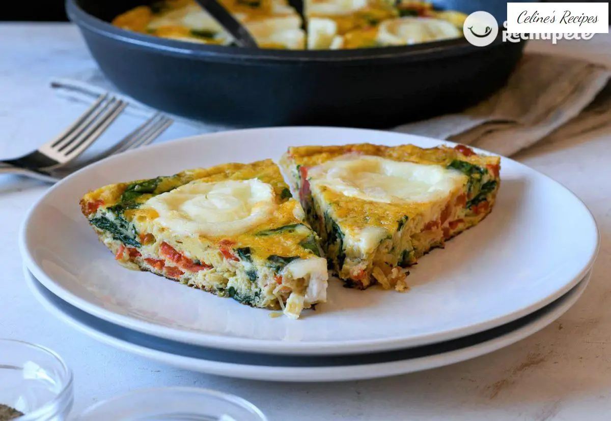 Vegetable and goat cheese frittata. Italian vegetarian recipe step by step